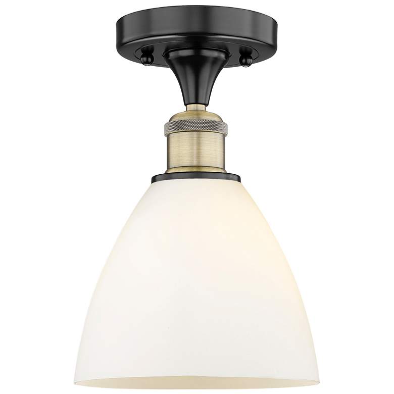 Image 1 Bristol Glass 7.5"W Black Antique Brass Semi.Flush Mount w/ White Shad