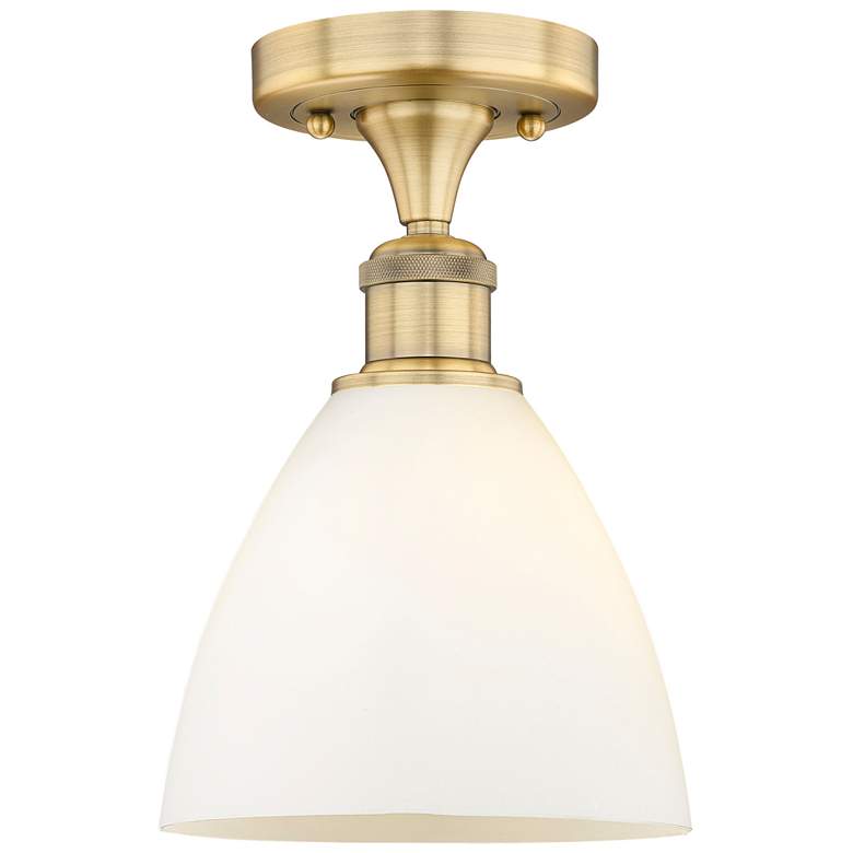 Image 1 Bristol Glass 7.5"W Brushed Brass Semi.Flush Mount w/ White Shade