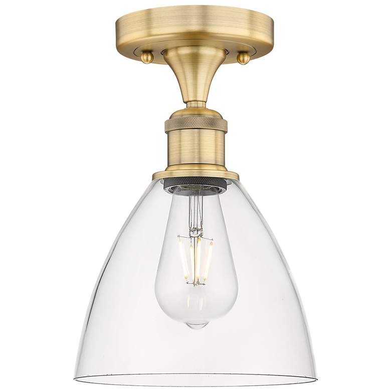 Image 1 Bristol Glass 7.5 inchW Brushed Brass Semi.Flush Mount With Clear Glass Sh