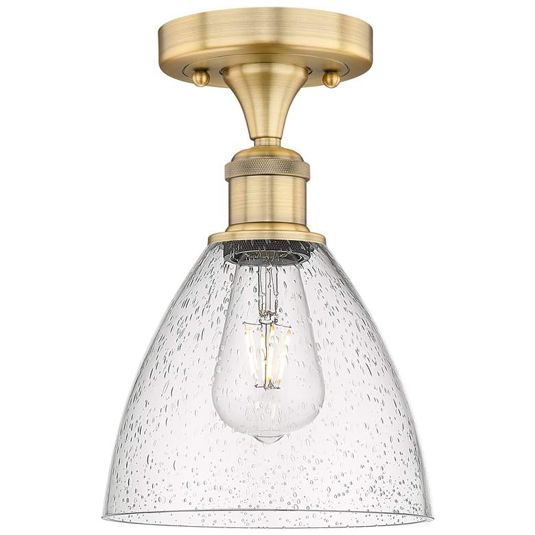 Image 1 Bristol Glass 7.5"W Brushed Brass Semi.Flush Mount With Seedy Glass Sh