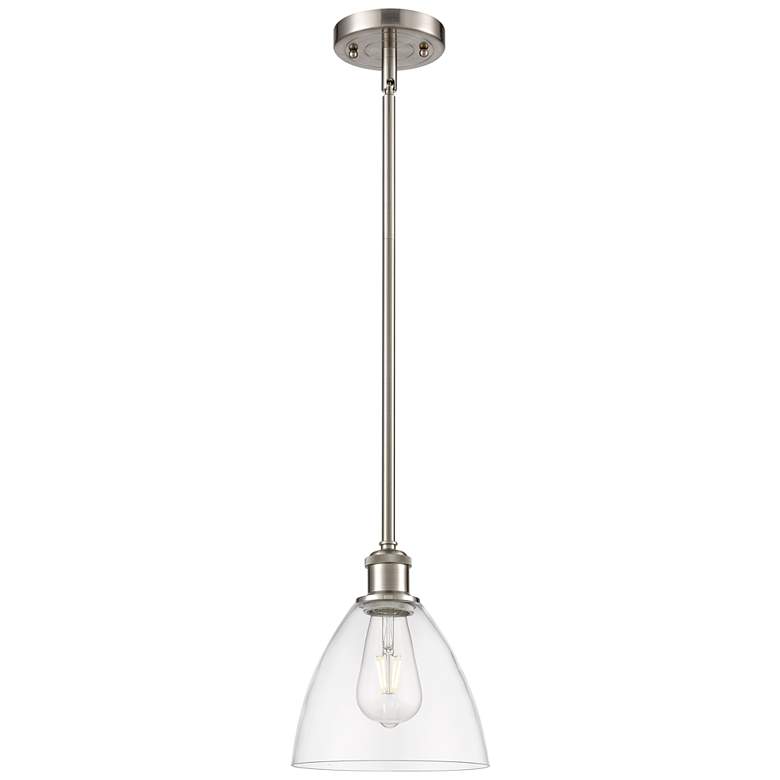 Image 1 Bristol Glass 7.5"W Brushed Nickel Stem Hung Mini Pendant w/ Clear Sha