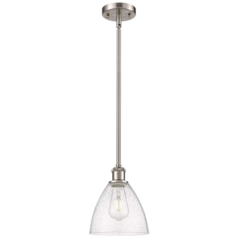 Image 1 Bristol Glass 7.5"W Brushed Nickel Stem Hung Mini Pendant w/ Seedy Sha