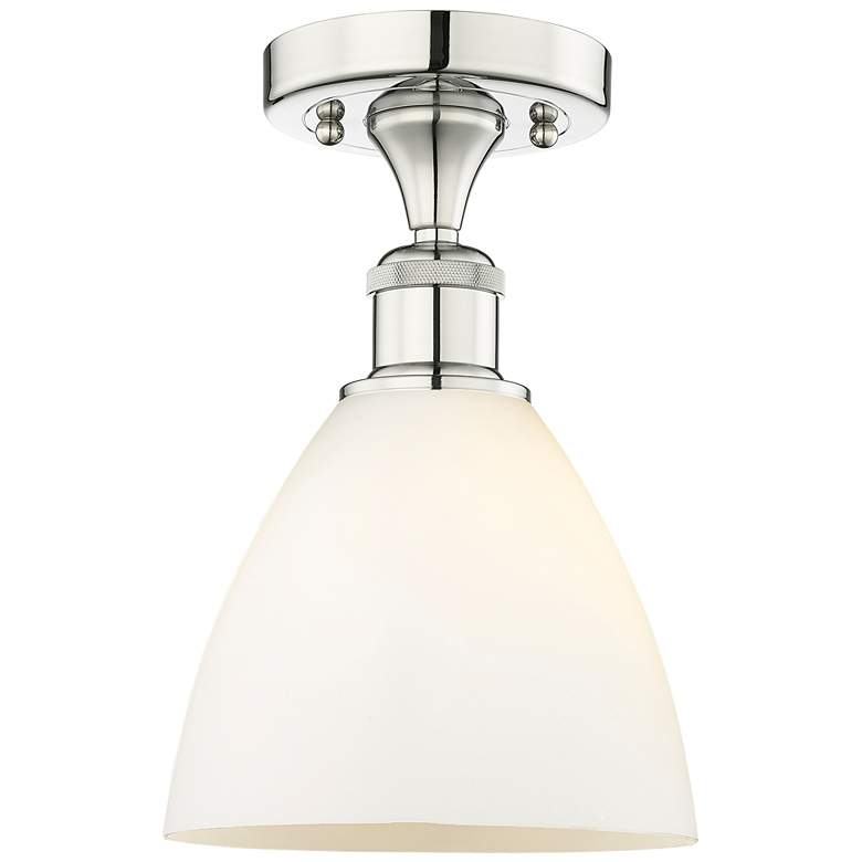 Image 1 Bristol Glass 7.5"W Polished Nickel Semi.Flush Mount w/ White Shade