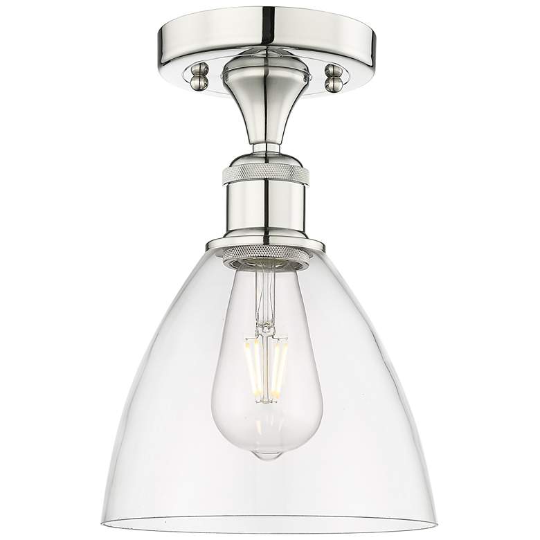 Image 1 Bristol Glass 7.5"W Polished Nickel Semi.Flush Mount With Clear Glass