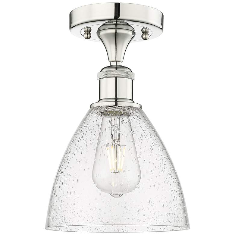Image 1 Bristol Glass 7.5"W Polished Nickel Semi.Flush Mount With Seedy Glass