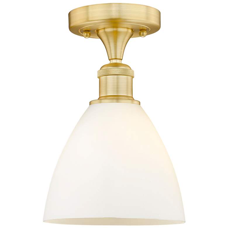 Image 1 Bristol Glass 7.5"W Satin Gold Semi.Flush Mount w/ Matte White Glass S