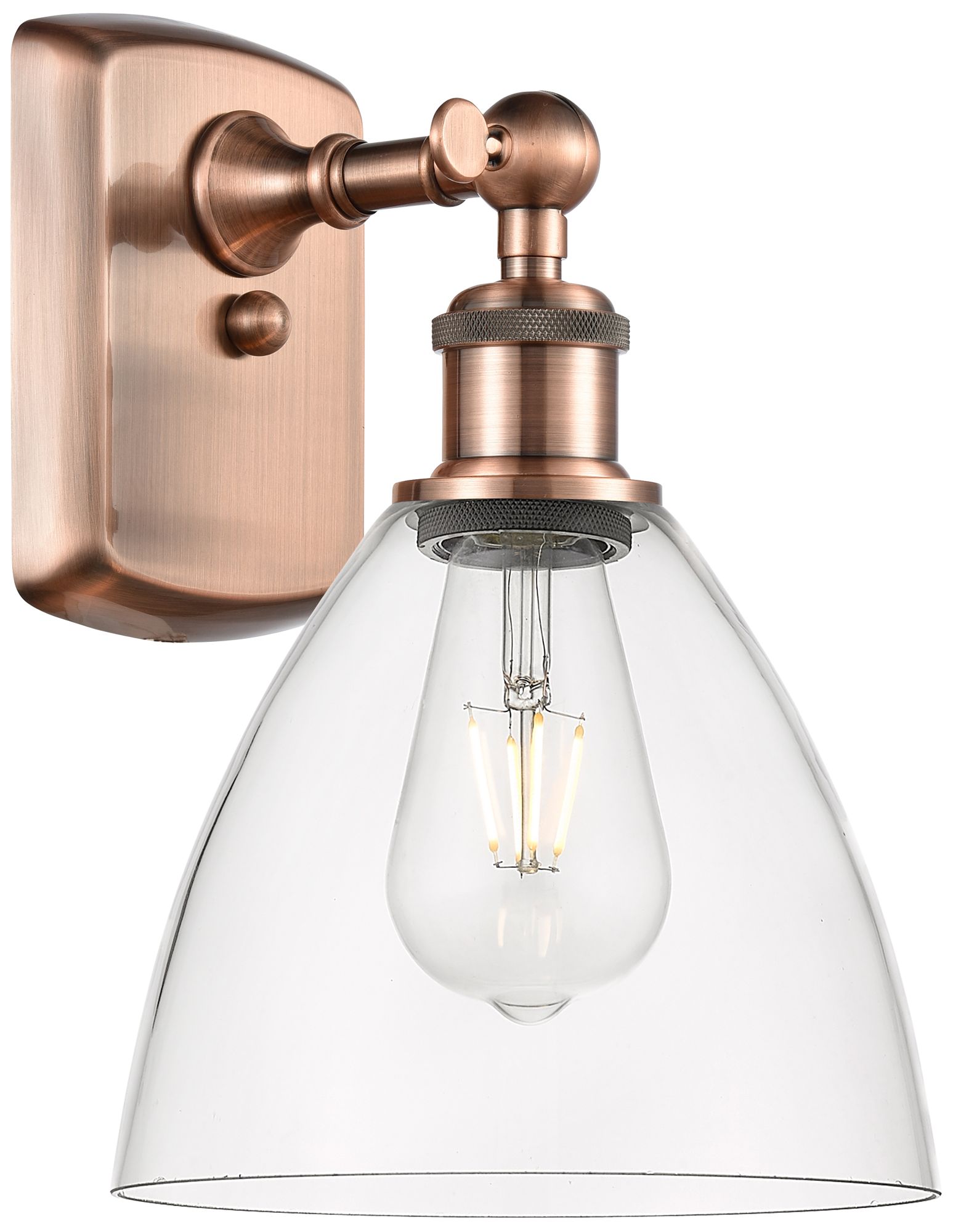 Bristol Glass 8" Antique Copper LED Sconce With Clear Shade - Made to Order