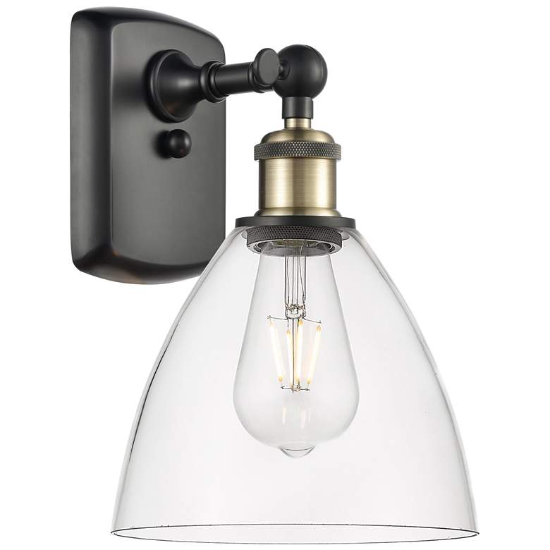 Image 1 Bristol Glass 8" Black Antique Brass Sconce With Clear Shade
