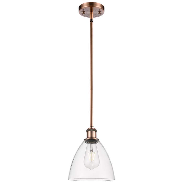 Image 1 Bristol Glass 8" LED Mini Pendant - Antique Copper - Clear Shade