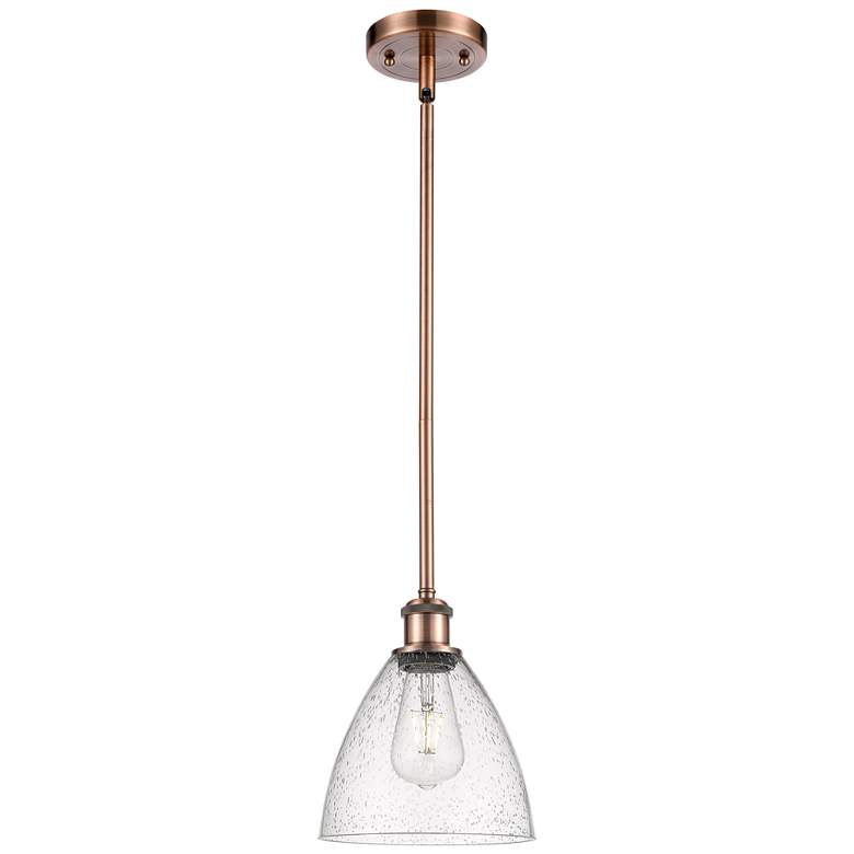 Image 1 Bristol Glass 8" LED Mini Pendant - Antique Copper - Seedy Shade