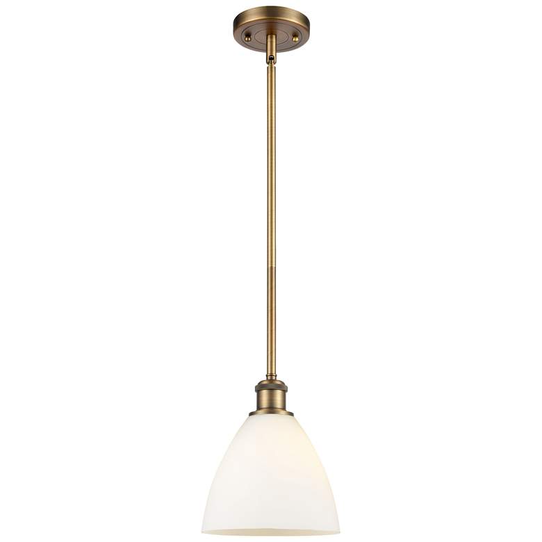 Image 1 Bristol Glass 8" LED Mini Pendant - Brushed Brass - Matte White Shade
