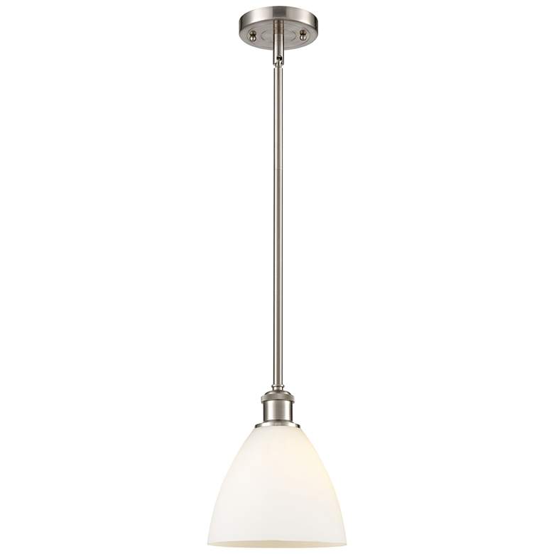 Image 1 Bristol Glass 8" LED Mini Pendant - Brushed Satin Nickel - Matte White