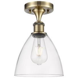 Bristol Glass  8" LED Semi-Flush Mount - Antique Brass - Clear Shade Bristol Glass  8" LED Semi-Flush Mount - Antique Brass - Clear Shade