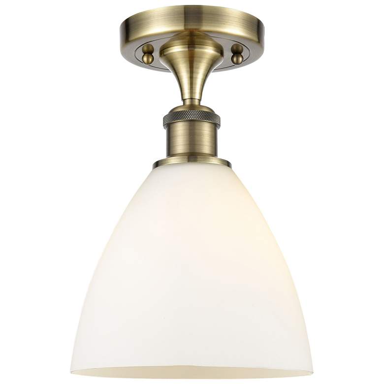 Image 1 Bristol Glass 8" LED Semi-Flush Mount - Antique Brass - Matte White S