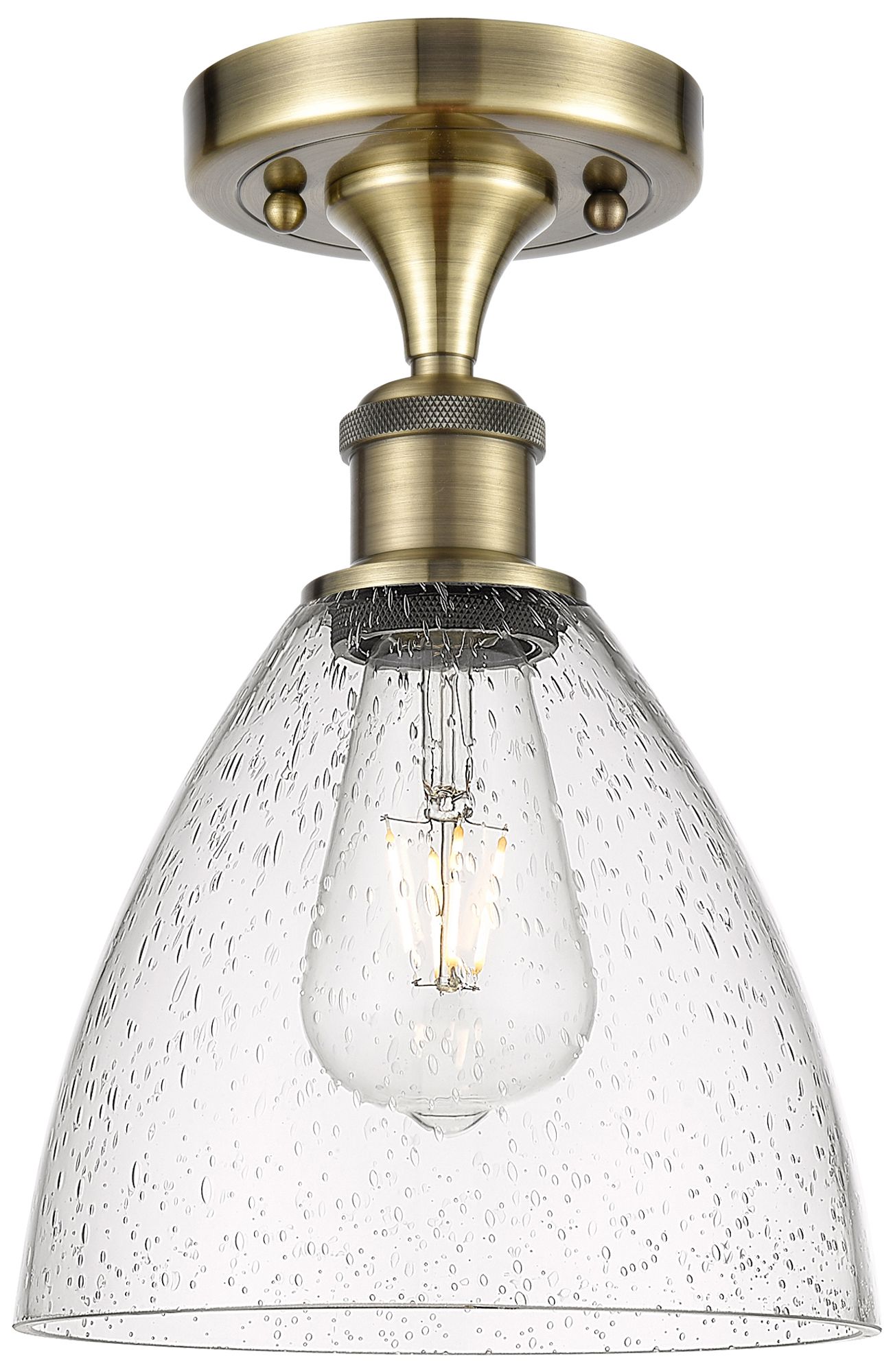 Bristol Glass  8" LED Semi-Flush Mount - Antique Brass - Seedy Shade