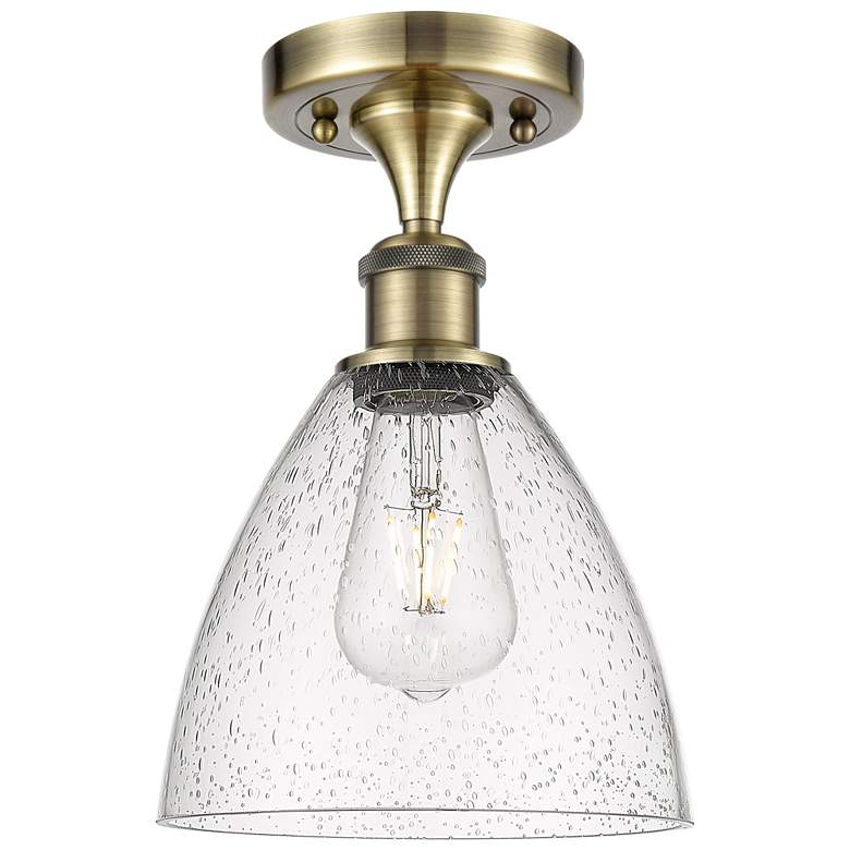 Image 1 Bristol Glass 8" LED Semi-Flush Mount - Antique Brass - Seedy Shade