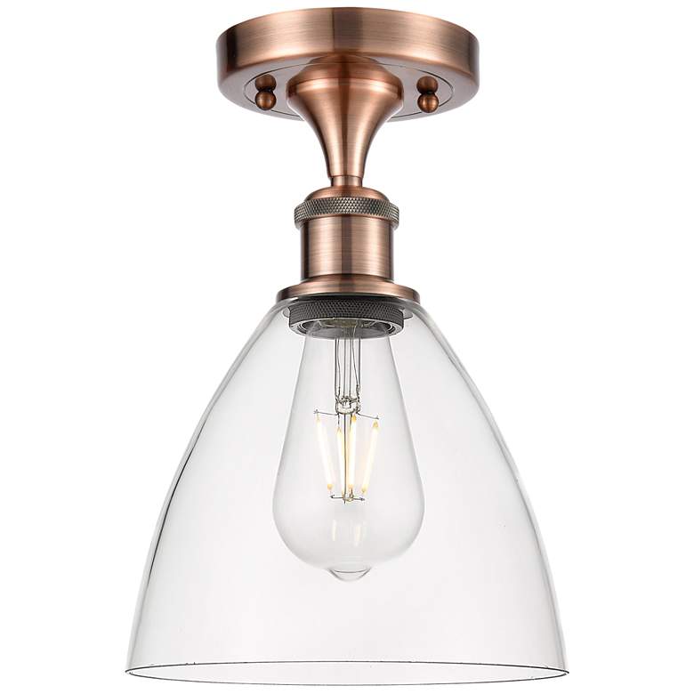 Image 1 Bristol Glass 8" LED Semi-Flush Mount - Antique Copper - Clear Shade