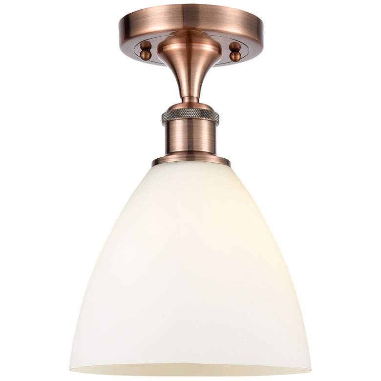 Image 1 Bristol Glass 8" LED Semi-Flush Mount - Antique Copper - Matte White