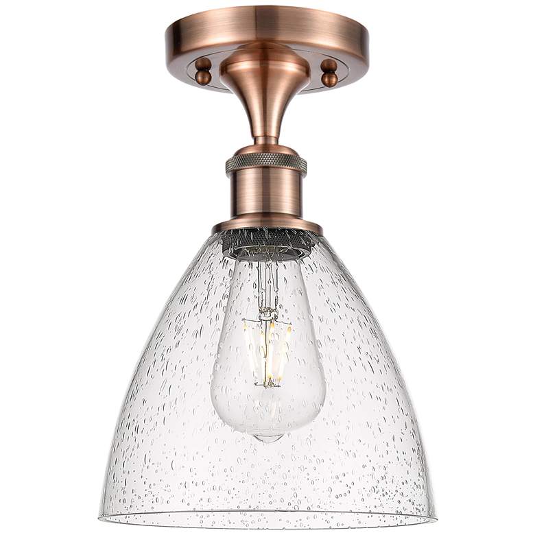 Image 1 Bristol Glass 8" LED Semi-Flush Mount - Antique Copper - Seedy Shade