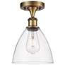 Bristol Glass  8" LED Semi-Flush Mount - Brushed Brass - Clear Shade