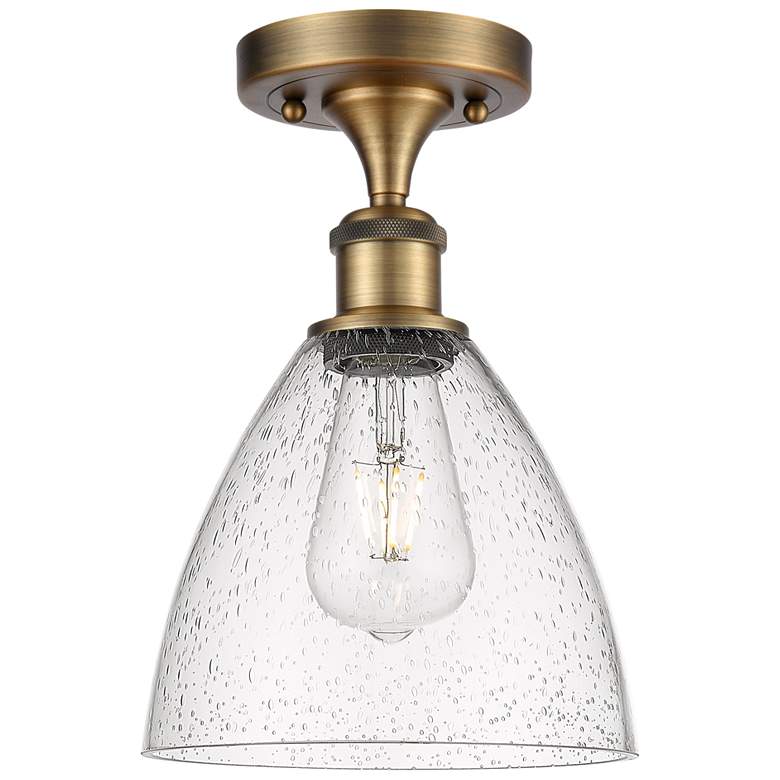 Image 1 Bristol Glass 8" LED Semi-Flush Mount - Brushed Brass - Seedy Shade