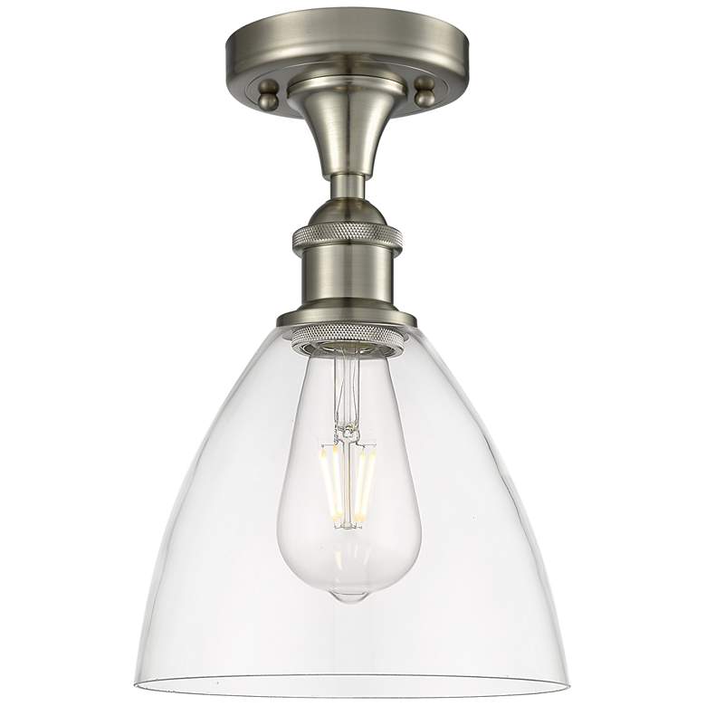 Image 1 Bristol Glass 8" LED Semi-Flush Mount - Brushed Satin Nickel - Clear