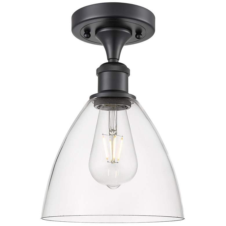 Image 1 Bristol Glass 8" LED Semi-Flush Mount - Matte Black - Clear Shade