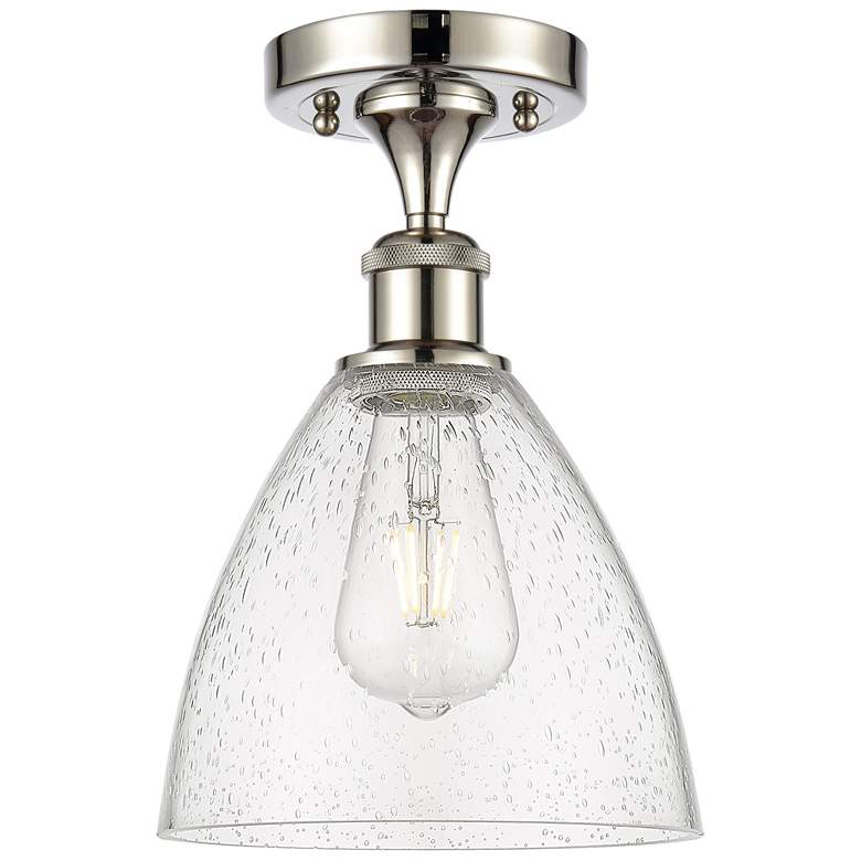 Image 1 Bristol Glass 8" LED Semi-Flush Mount - Polished Nickel - Seedy Shade