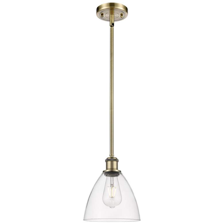 Image 1 Bristol Glass 8" Mini Pendant - Antique Brass - Clear Shade