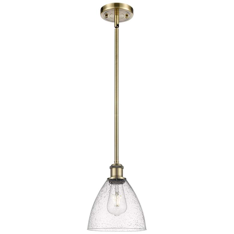 Image 1 Bristol Glass 8" Mini Pendant - Antique Brass - Seedy Shade
