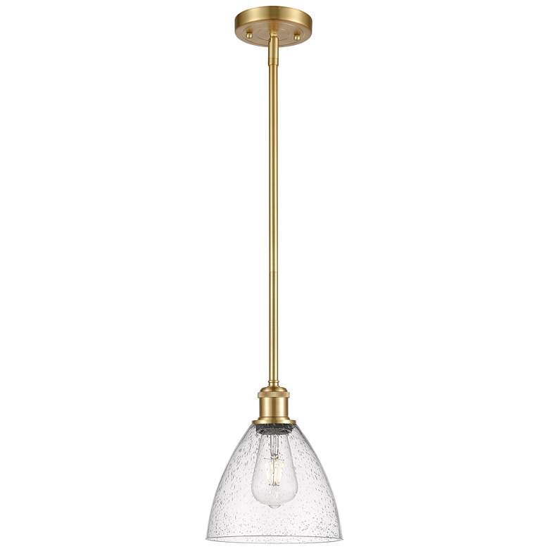 Image 1 Bristol Glass 8" Mini Pendant - Satin Gold - Seedy Shade