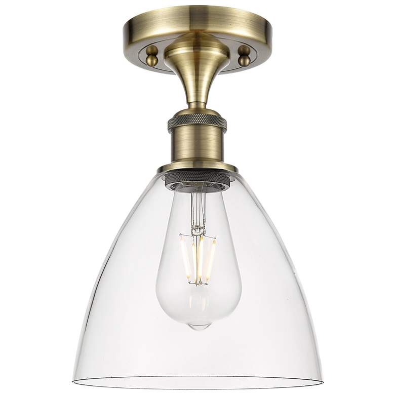 Image 1 Bristol Glass  8" Semi-Flush Mount - Antique Brass - Clear Shade
