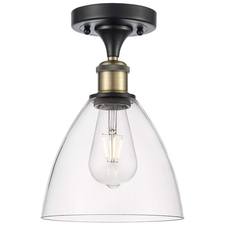 Image 1 Bristol Glass 8" Semi-Flush Mount - Black Antique Brass - Clear Shade