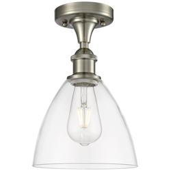 Bristol Glass 8" Semi-Flush Mount - Brushed Satin Nickel - Clear
