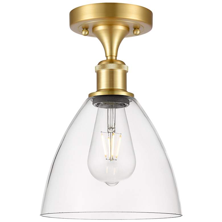 Image 1 Bristol Glass 8" Semi-Flush Mount - Satin Gold - Clear Shade