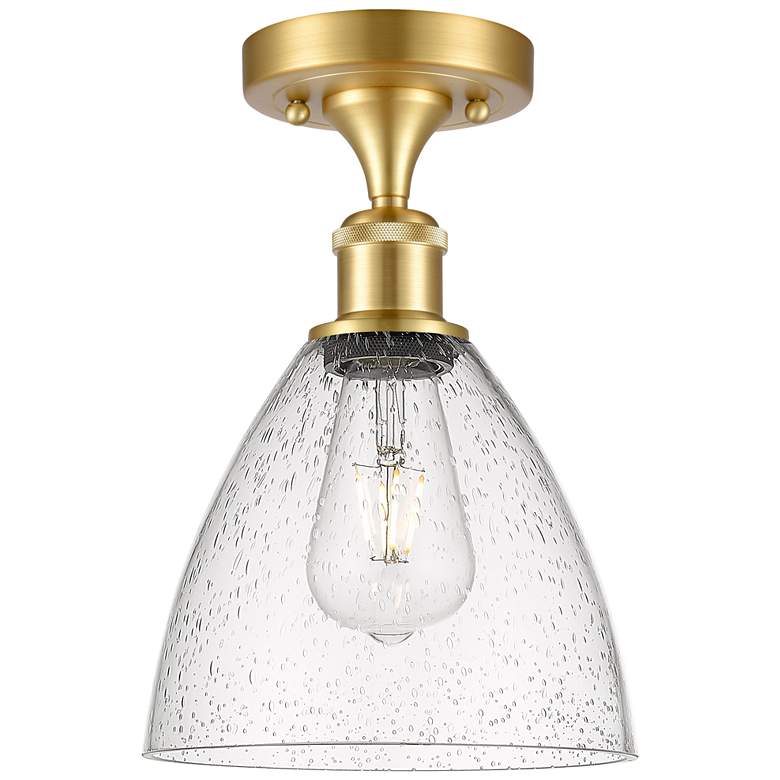 Image 1 Bristol Glass 8" Semi-Flush Mount - Satin Gold - Seedy Shade