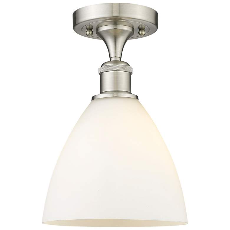 Image 1 Bristol Glass 8" Semi-Flush Mount - Satin Nickel - Matte White