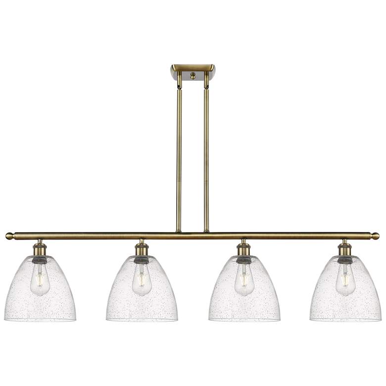 Image 1 Bristol Glass 9" 4 Light 48" Island Light - Antique Brass  - Seed