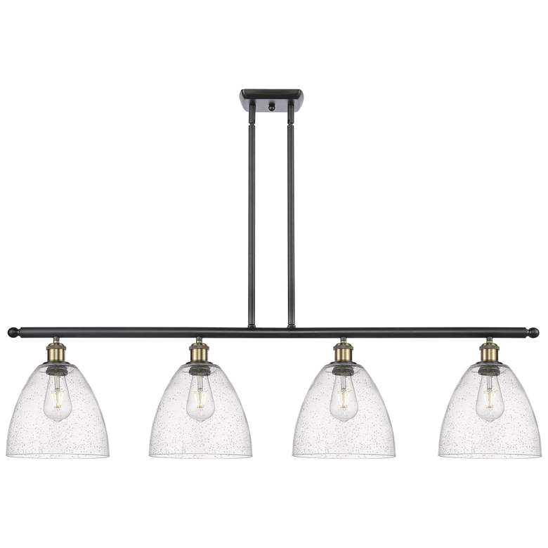 Image 1 Bristol Glass 9" 4 Light 48" Island Light - Black Antique Brass