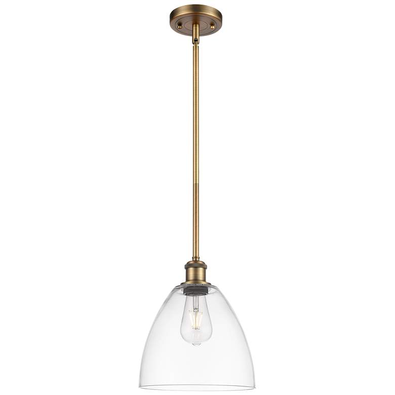 Image 1 Bristol Glass 9" Brushed Brass Mini Pendant w/ Clear Shade