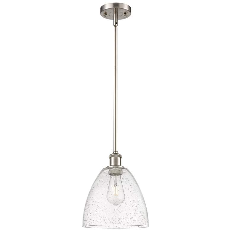 Image 1 Bristol Glass 9" Brushed Satin Nickel Mini Pendant w/ Seedy Shade