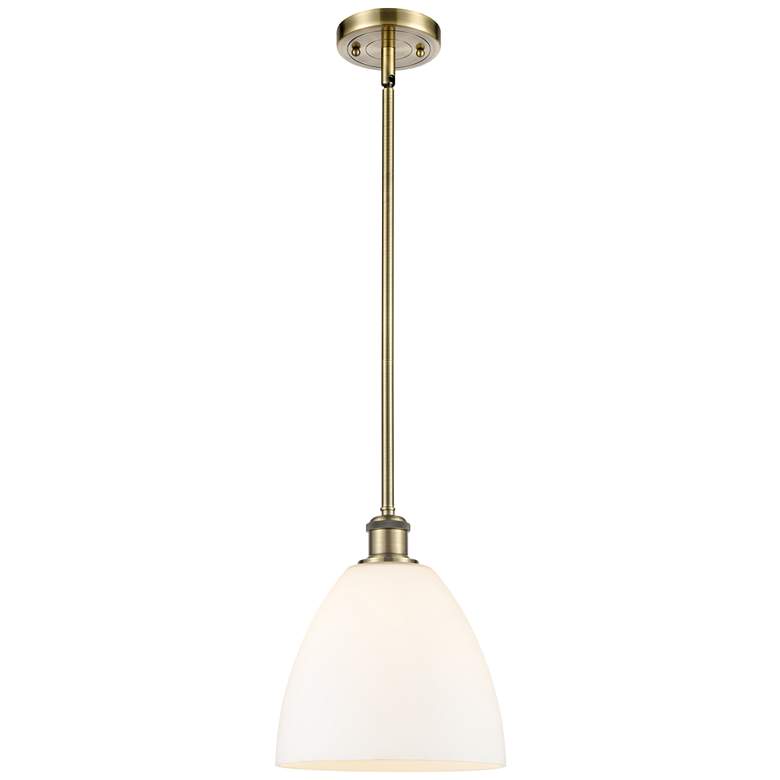 Image 1 Bristol Glass 9" LED Mini Pendant - Antique Brass - Matte White Shade