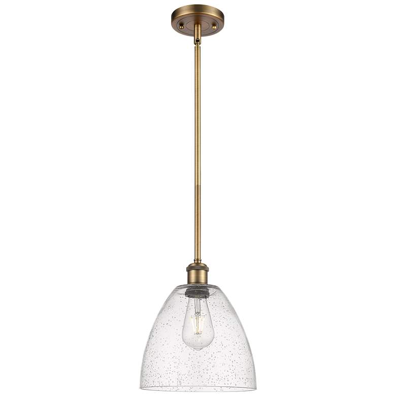 Image 1 Bristol Glass 9" LED Mini Pendant - Brushed Brass - Seedy Shade
