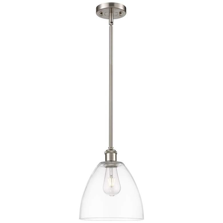 Image 1 Bristol Glass 9" LED Mini Pendant - Brushed Satin Nickel - Clear Shade