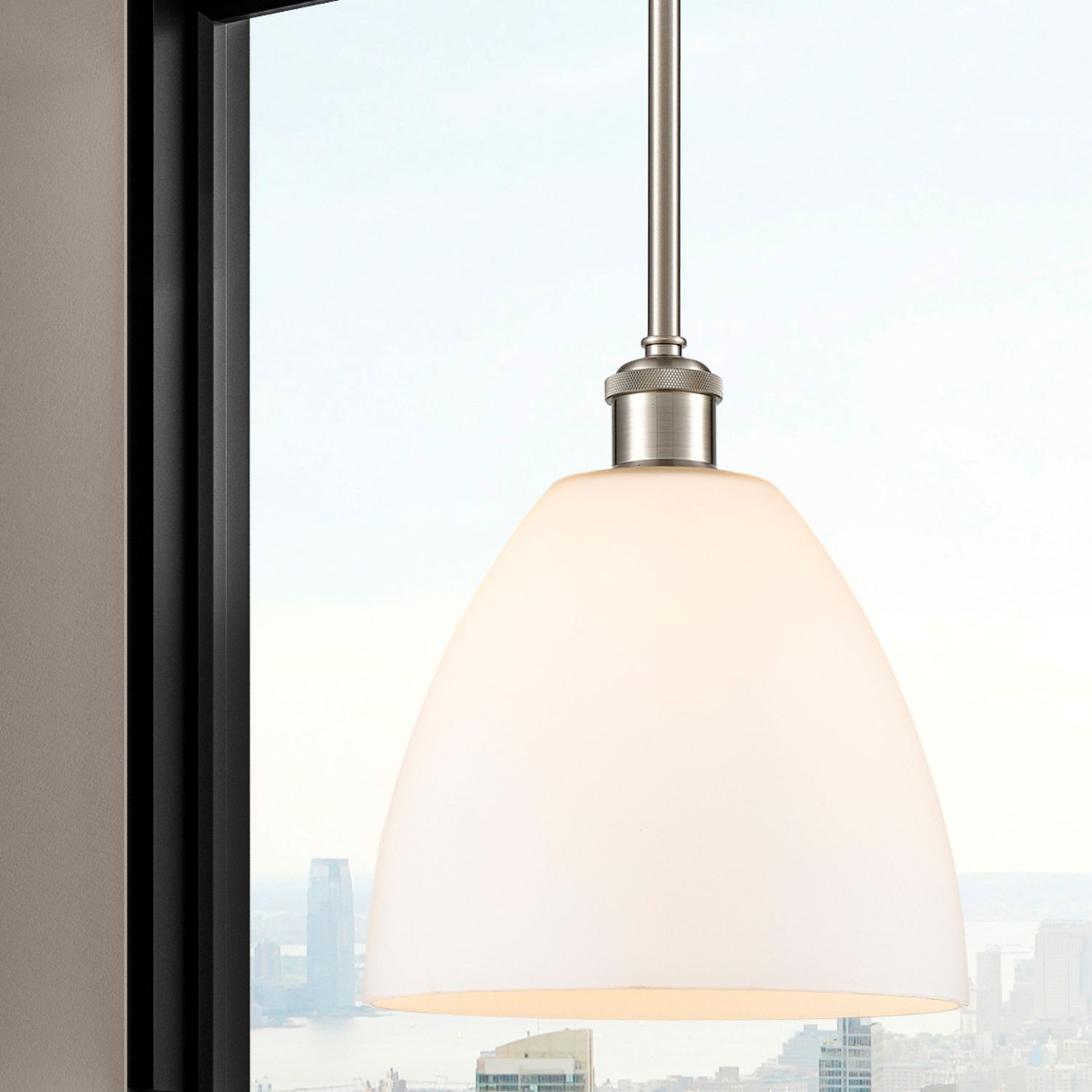 Image 2 Bristol Glass 9" LED Mini Pendant - Brushed Satin Nickel - Matte White more views