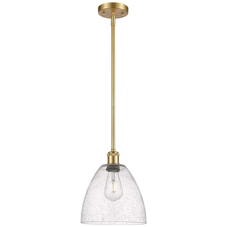 Image 1 Bristol Glass 9" LED Mini Pendant - Satin Gold - Seedy Shade