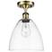 Bristol Glass 9" LED Semi-Flush Mount - Antique Brass - Clear Shade