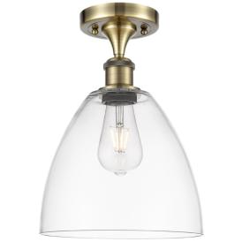 Bristol Glass  9" LED Semi-Flush Mount - Antique Brass - Clear Shade Bristol Glass  9" LED Semi-Flush Mount - Antique Brass - Clear Shade