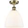 Bristol Glass 9" LED Semi-Flush Mount - Antique Brass - Matte White S