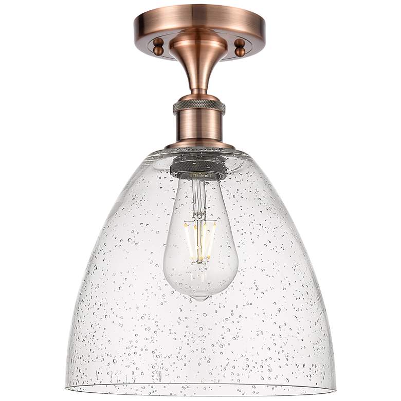 Image 1 Bristol Glass 9" LED Semi-Flush Mount - Antique Copper - Seedy Shade